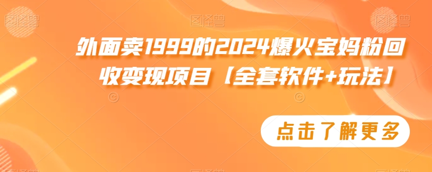 外面卖1999的2024爆火宝妈粉回收变现项目【全套软件+玩法】【揭秘】-大兵轻创资源库