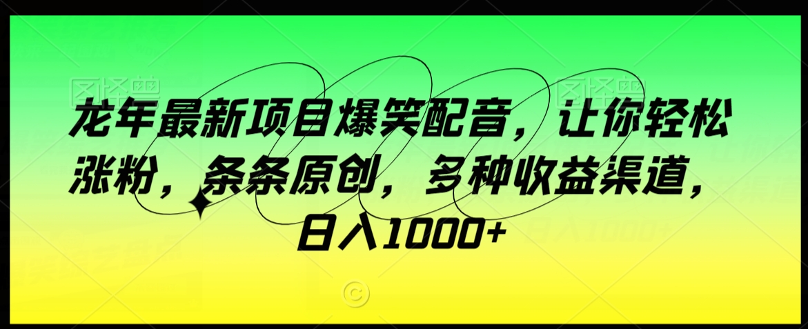 龙年最新项目爆笑配音，让你轻松涨粉，条条原创，多种收益渠道，日入1000+【揭秘】-大兵轻创资源库