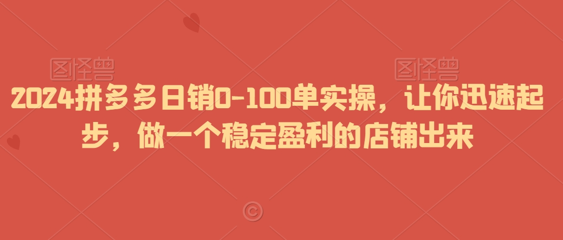 2024拼多多日销0-100单实操，让你迅速起步，做一个稳定盈利的店铺出来-大兵轻创资源库