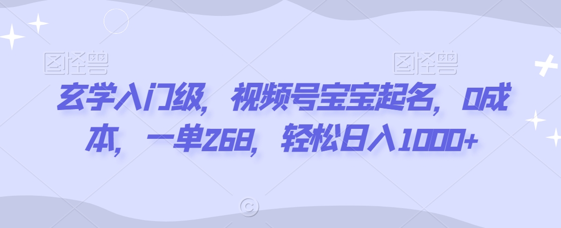 玄学入门级，视频号宝宝起名，0成本，一单268，轻松日入1000+【揭秘】-大兵轻创资源库