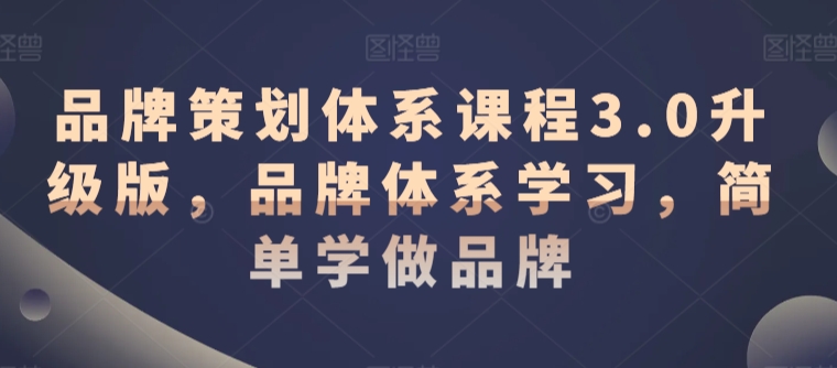 品牌策划体系课程3.0升级版，品牌体系学习，简单学做品牌-大兵轻创资源库