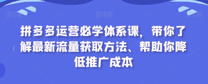 拼多多运营必学体系课，带你了解最新流量获取方法、帮助你降低推广成本-大兵轻创资源库