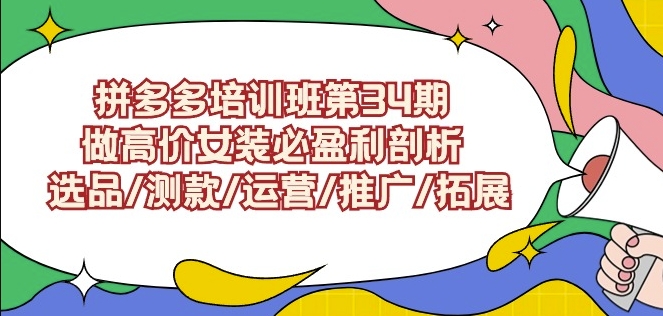 拼多多培训班第34期：做高价女装必盈利剖析选品/测款/运营/推广/拓展-大兵轻创资源库
