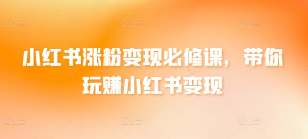 小红书涨粉变现必修课，带你玩赚小红书变现-大兵轻创资源库