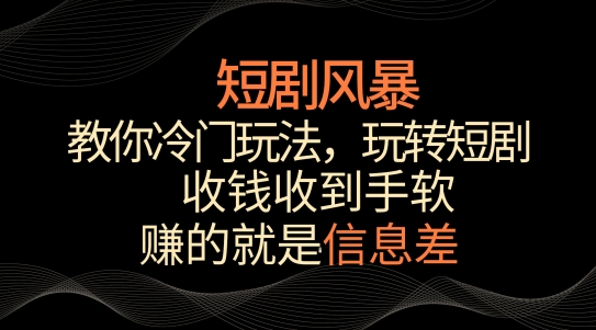 短剧风暴，教你冷门玩法，玩转短剧，收钱收到手软【揭秘】-大兵轻创资源库