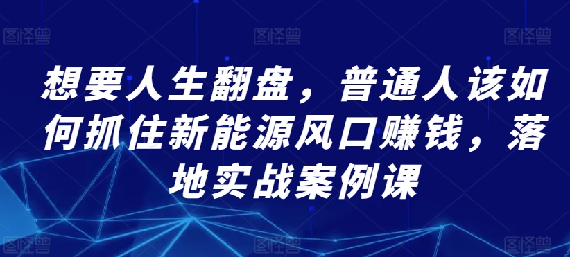 想要人生翻盘，普通人该如何抓住新能源风口赚钱，落地实战案例课-大兵轻创资源库