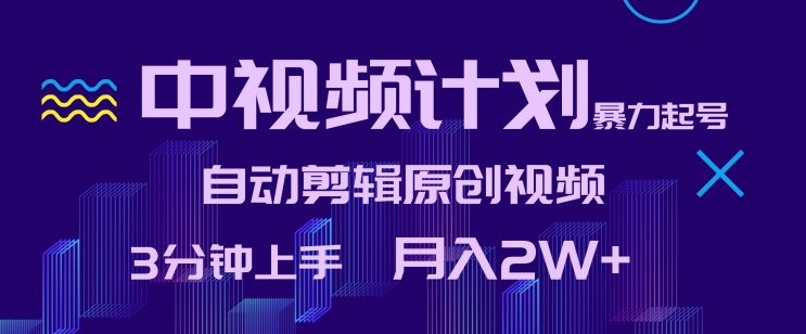 中视频计划暴力起号，自动剪辑原创视频，3分钟上手，月入2W+【揭秘】-大兵轻创资源库