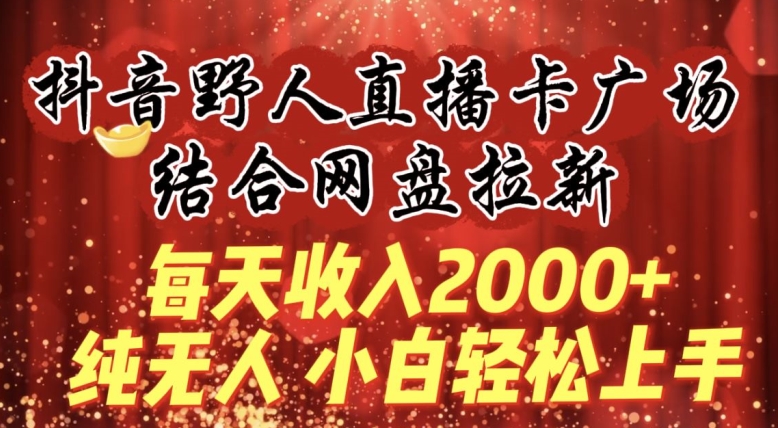 每天收入2000+，抖音野人直播卡广场，结合网盘拉新，纯无人，小白轻松上手【揭秘】-大兵轻创资源库