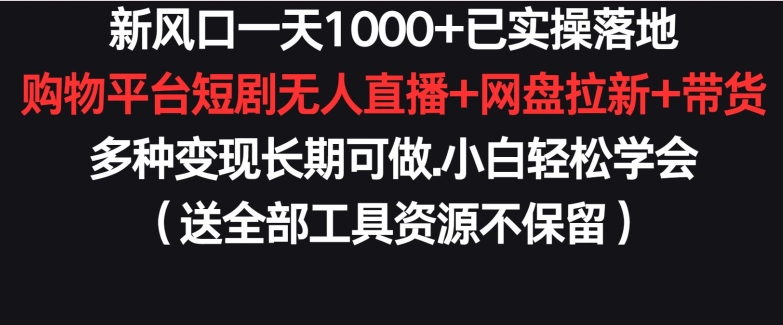 新风口一天1000+已实操落地购物平台短剧无人直播+网盘拉新+带货多种变现长期可做【揭秘】-大兵轻创资源库