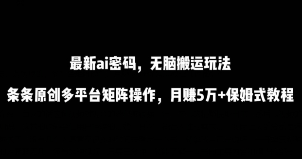 最新ai流量密码，傻瓜式搬运玩法，条条原创，多平台矩阵操作，月赚5万+保姆式教程【揭秘】-大兵轻创资源库