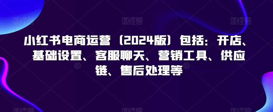 小红书电商运营（2024版）包括：开店、基础设置、客服聊天、营销工具、供应链、售后处理等-大兵轻创资源库