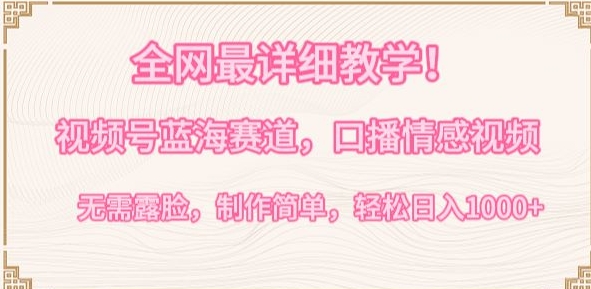 全网最详细教学，视频号蓝海赛道，口播情感视频，无需露脸，制作简单，轻松实现日入1000+【揭秘】-大兵轻创资源库