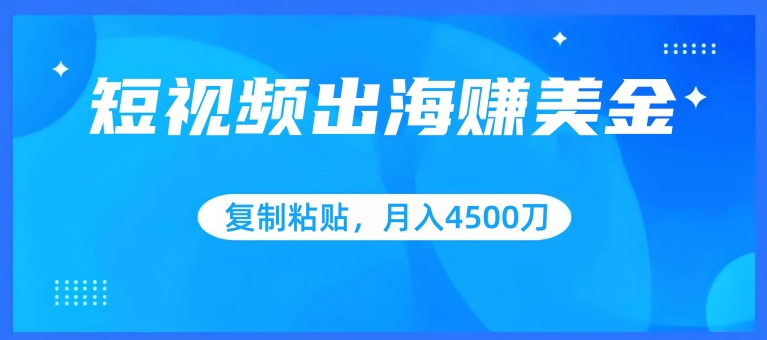 短视频出海赚美金，复制粘贴批量操作，小白轻松掌握，月入4500美刀【揭秘】-大兵轻创资源库