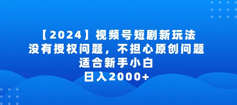 2024视频号短剧玩法，没有授权问题，不担心原创问题，适合新手小白，日入2000+【揭秘】-大兵轻创资源库