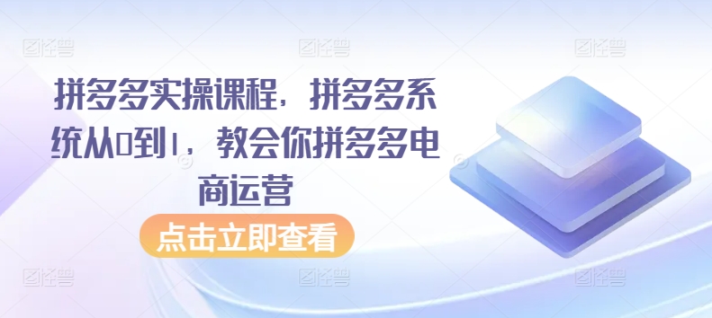 拼多多实操课程，拼多多系统从0到1，教会你拼多多电商运营-大兵轻创资源库