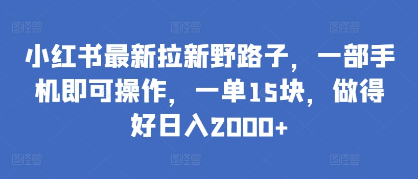 小红书最新拉新野路子，一部手机即可操作，一单15块，做得好日入2000+【揭秘】-大兵轻创资源库