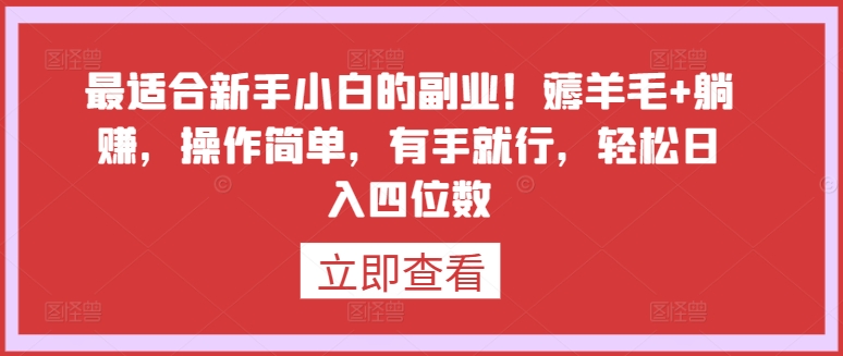 最适合新手小白的副业！薅羊毛+躺赚，操作简单，有手就行，轻松日入四位数【揭秘】-大兵轻创资源库