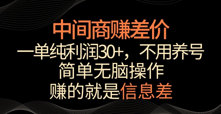 中间商赚差价，一单纯利润30+，简单无脑操作，赚的就是信息差，轻轻松松日入1000+【揭秘】-大兵轻创资源库