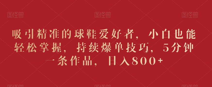 吸引精准的球鞋爱好者，小白也能轻松掌握，持续爆单技巧，5分钟一条作品，日入800+【揭秘】-大兵轻创资源库