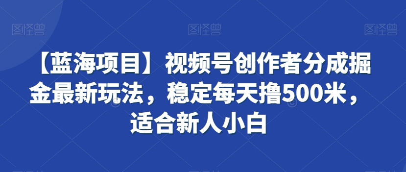【蓝海项目】视频号创作者分成掘金最新玩法，稳定每天撸500米，适合新人小白【揭秘】-大兵轻创资源库