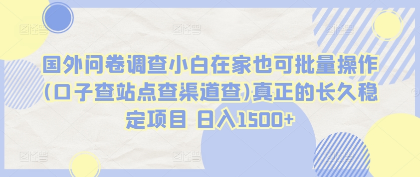国外问卷调查小白在家也可批量操作(口子查站点查渠道查)真正的长久稳定项目 日入1500+【揭秘】-大兵轻创资源库
