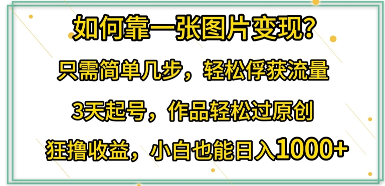 如何靠一张图片变现?只需简单几步，轻松俘获流量，3天起号，作品轻松过原创【揭秘】-大兵轻创资源库