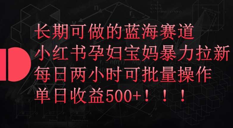 长期可做的蓝海赛道，小红书孕妇宝妈暴力拉新玩法，每日两小时可批量操作，单日收益500+【揭秘】-大兵轻创资源库