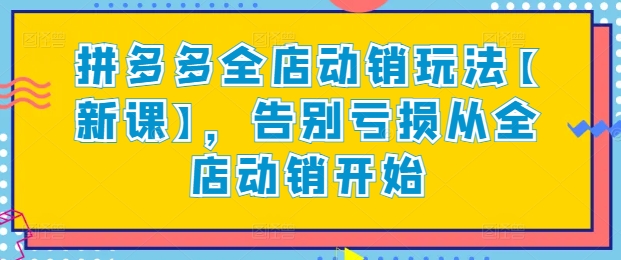 拼多多全店动销玩法【新课】，告别亏损从全店动销开始-大兵轻创资源库