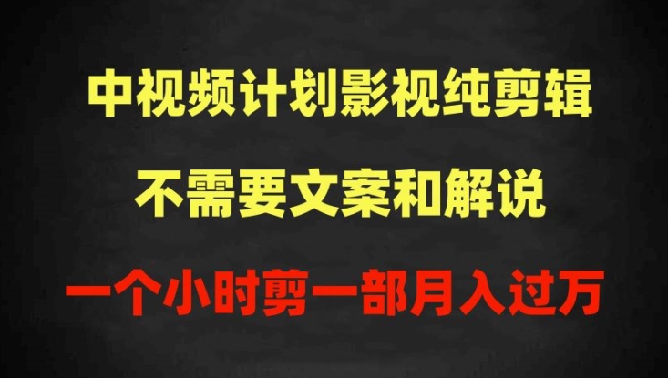 中视频计划影视纯剪辑，不需要文案和解说，一个小时剪一部，100%过原创月入过万【揭秘】-大兵轻创资源库