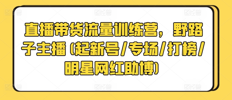 直播带货流量训练营，野路子主播(起新号/专场/打榜/明星网红助博)-大兵轻创资源库