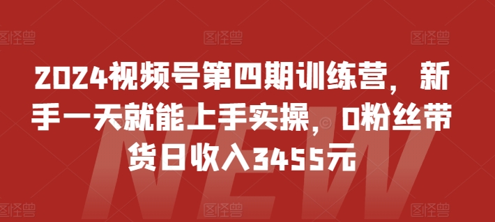 2024视频号第四期训练营，新手一天就能上手实操，0粉丝带货日收入3455元-大兵轻创资源库