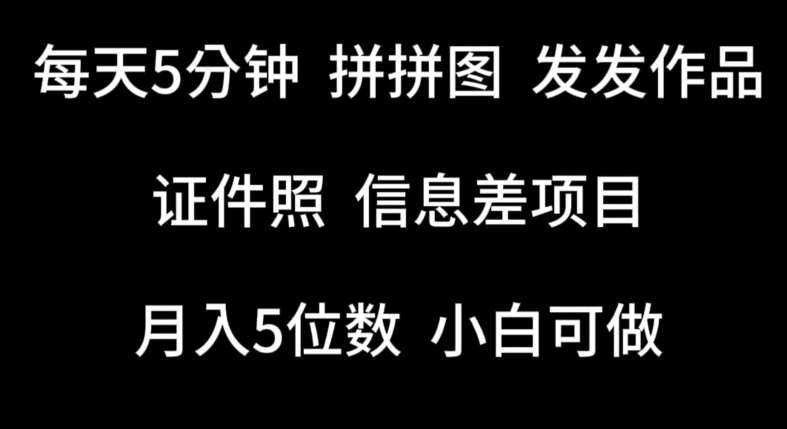每天5分钟，拼拼图发发作品，证件照信息差项目，小白可做【揭秘】-大兵轻创资源库