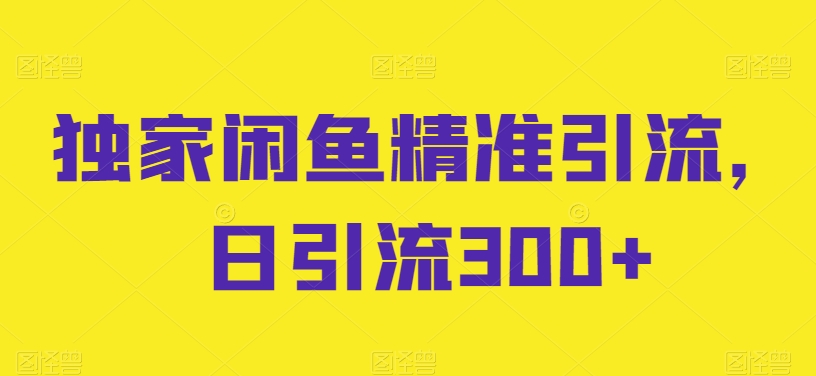 独家闲鱼精准引流，日引流300+【揭秘】-大兵轻创资源库