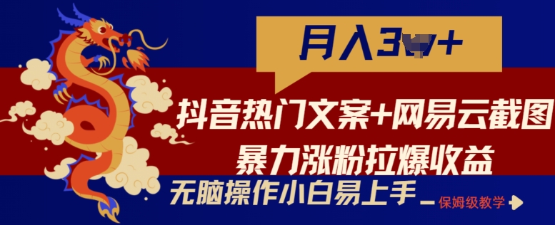 抖音热门文案+网易云截图暴力涨粉拉爆收益玩法，小白无脑操作，简单易上手【揭秘】-大兵轻创资源库