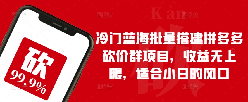 冷门蓝海批量搭建拼多多砍价群项目，收益无上限，适合小白的风口【揭秘】-大兵轻创资源库
