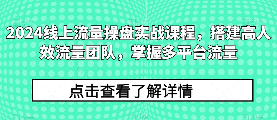 2024线上流量操盘实战课程，搭建高人效流量团队，掌握多平台流量-大兵轻创资源库