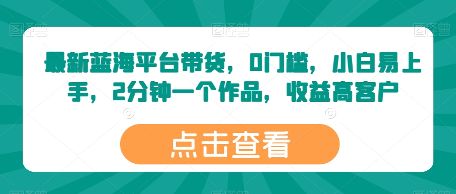 最新蓝海平台带货，0门槛，小白易上手，2分钟一个作品，收益高【揭秘】-大兵轻创资源库
