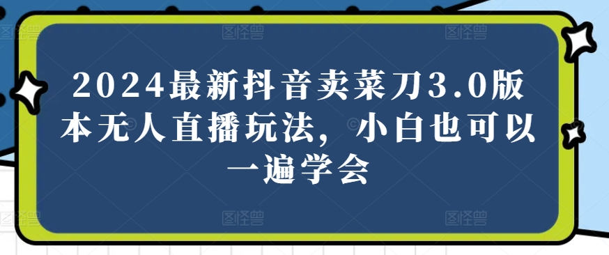 2024最新抖音卖菜刀3.0版本无人直播玩法，小白也可以一遍学会【揭秘】-大兵轻创资源库