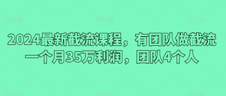 2024最新截流课程，有团队做截流一个月35万利润，团队4个人-大兵轻创资源库