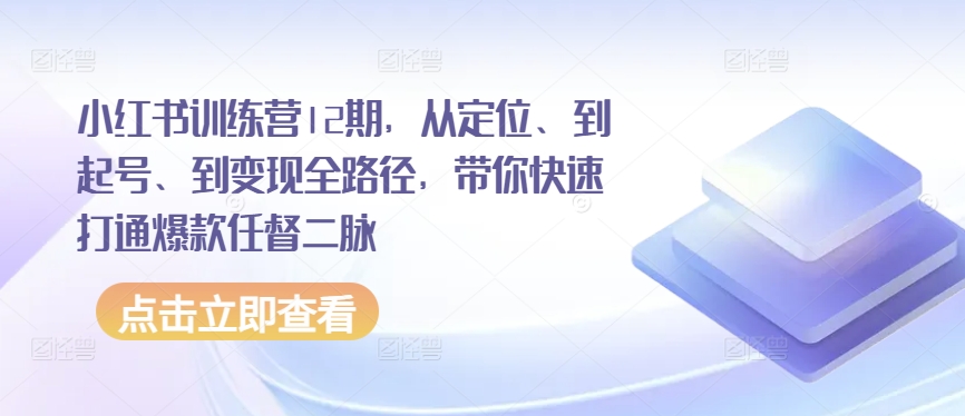 小红书训练营12期，从定位、到起号、到变现全路径，带你快速打通爆款任督二脉-大兵轻创资源库