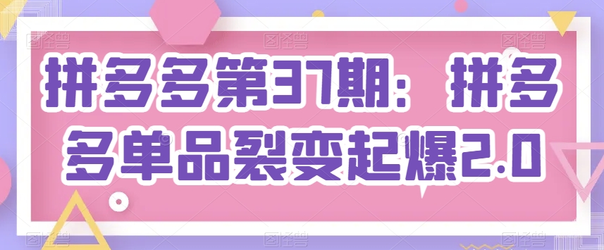 拼多多第37期：拼多多单品裂变起爆2.0-大兵轻创资源库