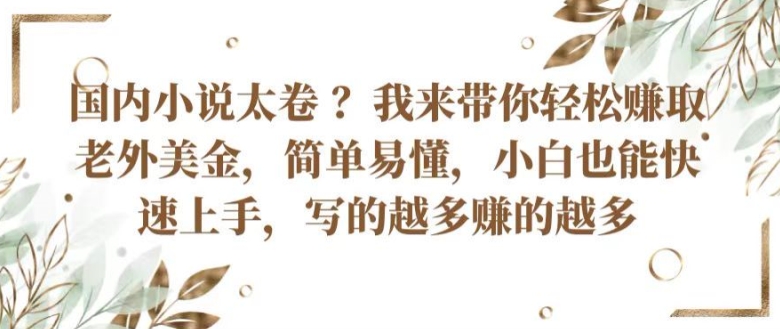 国内小说太卷 ?带你轻松赚取老外美金，简单易懂，小白也能快速上手，写的越多赚的越多【揭秘】-大兵轻创资源库