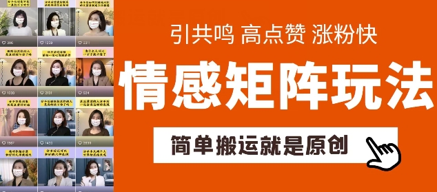 简单搬运，情感矩阵玩法，涨粉速度快，可带货，可起号【揭秘】-大兵轻创资源库
