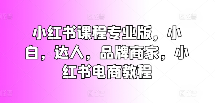 小红书课程专业版，小白，达人，品牌商家，小红书电商教程-大兵轻创资源库