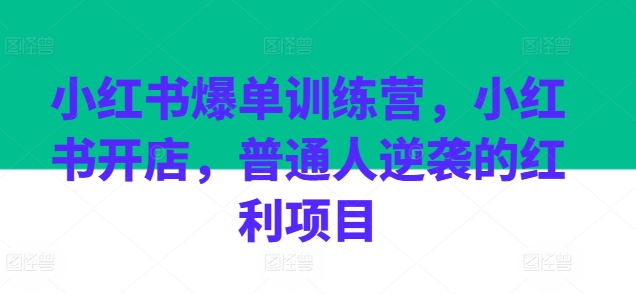小红书爆单训练营，小红书开店，普通人逆袭的红利项目-大兵轻创资源库