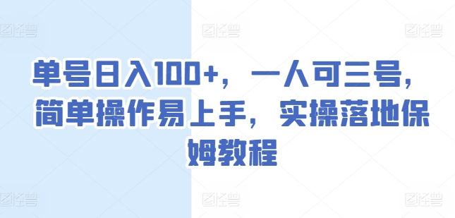 单号日入100+，一人可三号，简单操作易上手，实操落地保姆教程【揭秘】-大兵轻创资源库