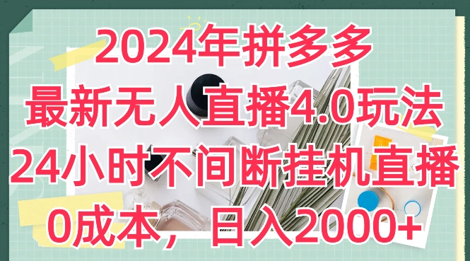 2024年拼多多最新无人直播4.0玩法，24小时不间断挂机直播，0成本，日入2k【揭秘】-大兵轻创资源库