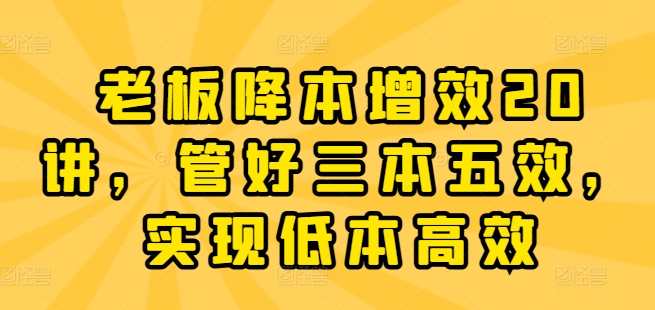老板降本增效20讲，管好三本五效，实现低本高效-大兵轻创资源库