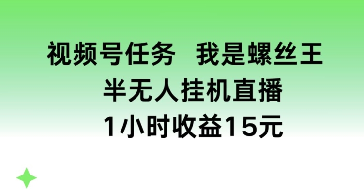 视频号任务，我是螺丝王， 半无人挂机1小时收益15元【揭秘】-大兵轻创资源库