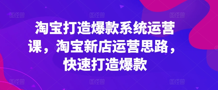 淘宝打造爆款系统运营课，淘宝新店运营思路，快速打造爆款-大兵轻创资源库